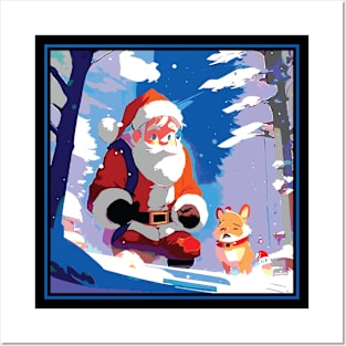 Santa and Corgi Posters and Art